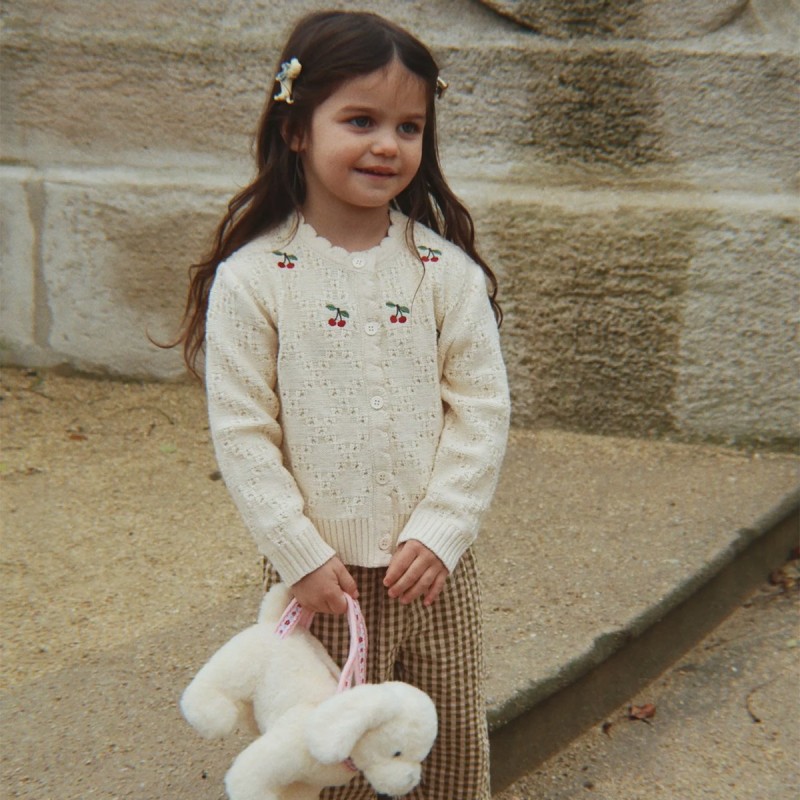Cardigan Konges Sløjd brodé de cerises en laine et coton