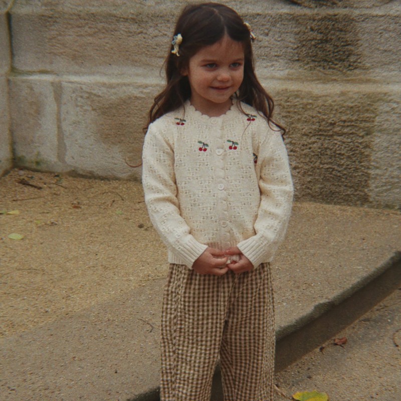 Cardigan Konges Sløjd brodé de cerises en laine et coton