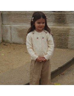 Cardigan Konges Sløjd brodé de cerises en laine et coton