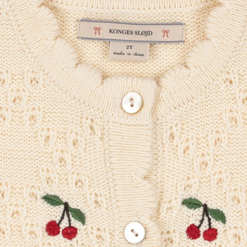 Cardigan Konges Sløjd brodé de cerises en laine et coton