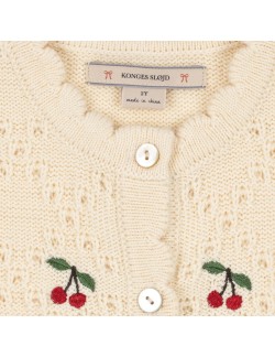 Cardigan Konges Sløjd brodé de cerises en laine et coton