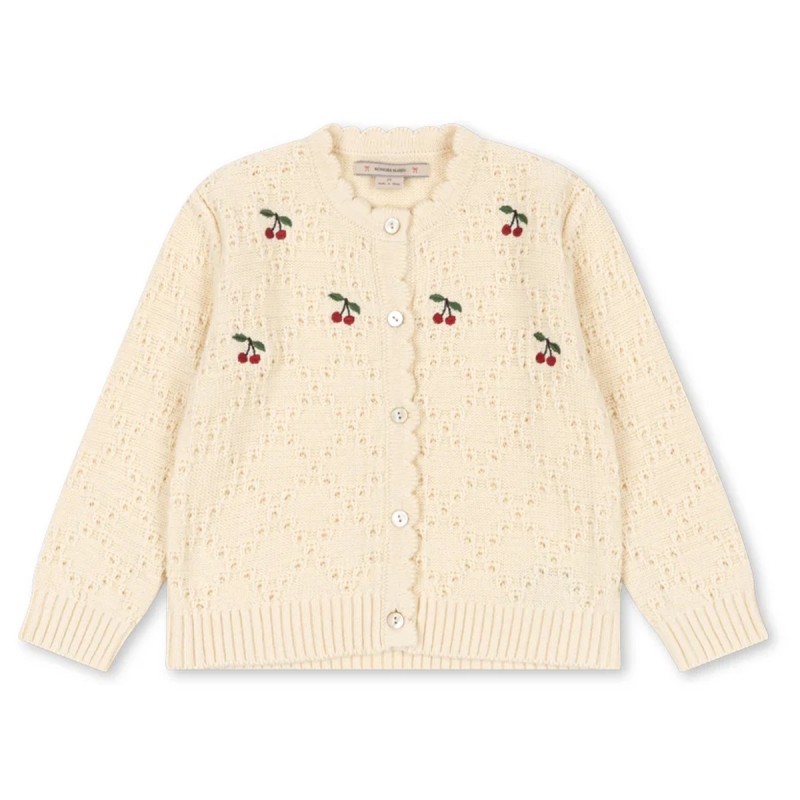 Cardigan Konges Sløjd brodé de cerises en laine et coton