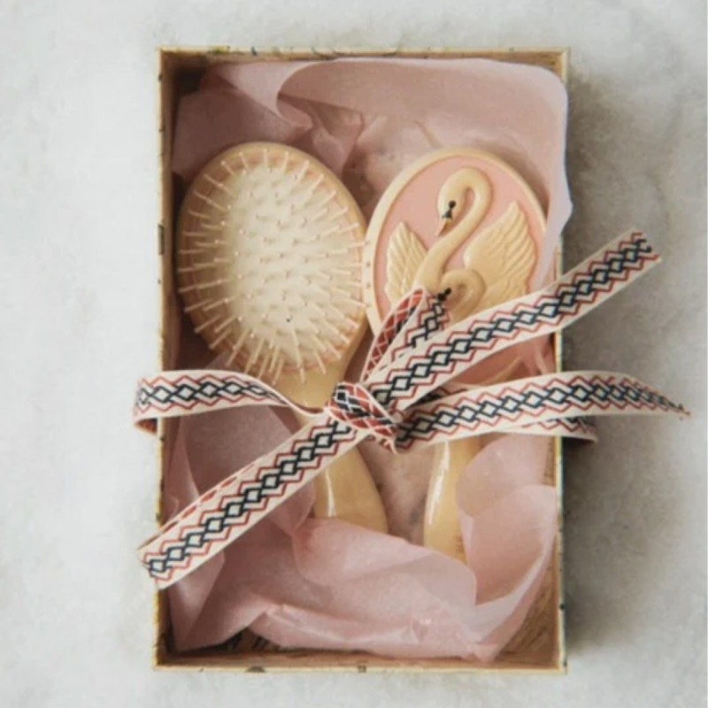 Set brosse et miroir enfant Konges Sløjd "Swan" x Born Koncept
