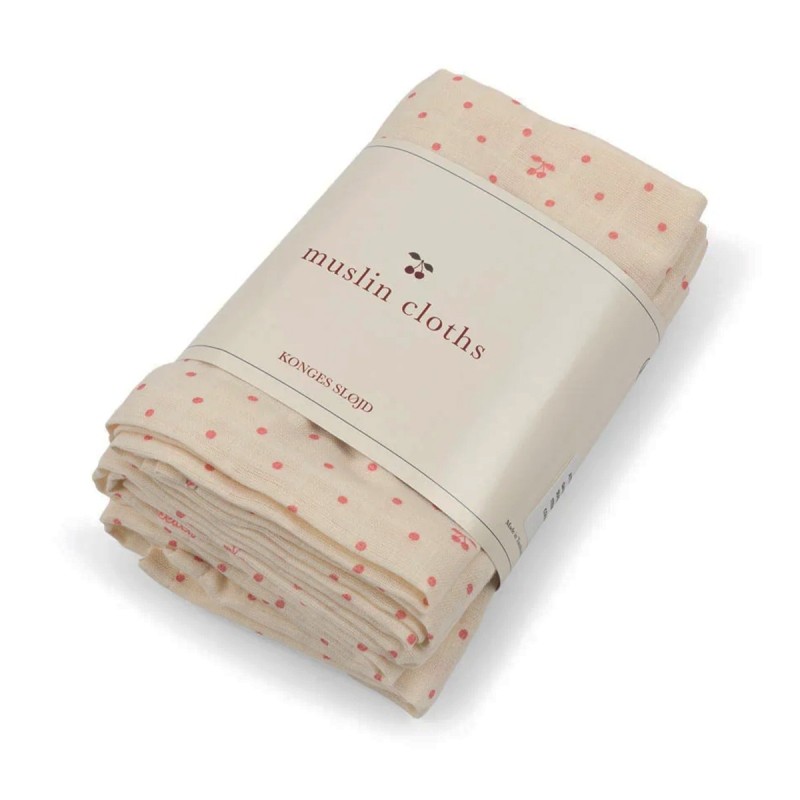 Pack de 3 langes "Cerises et pois" coton biologique
