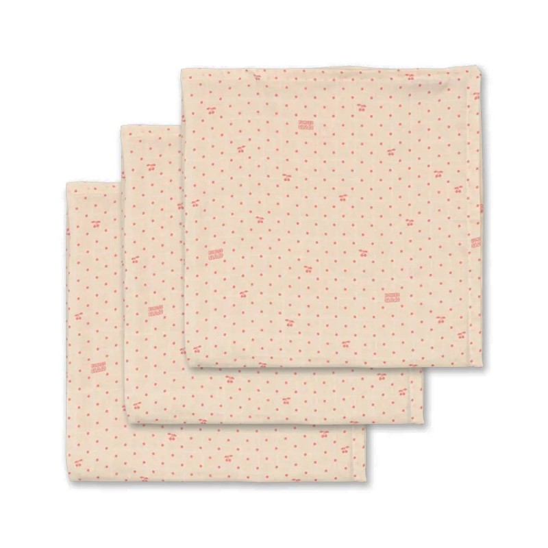 Pack de 3 langes "Cerises et pois" coton biologique