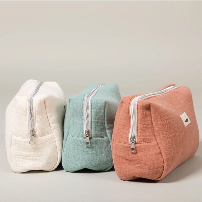Grande trousse de toilette effet lin "Grège"