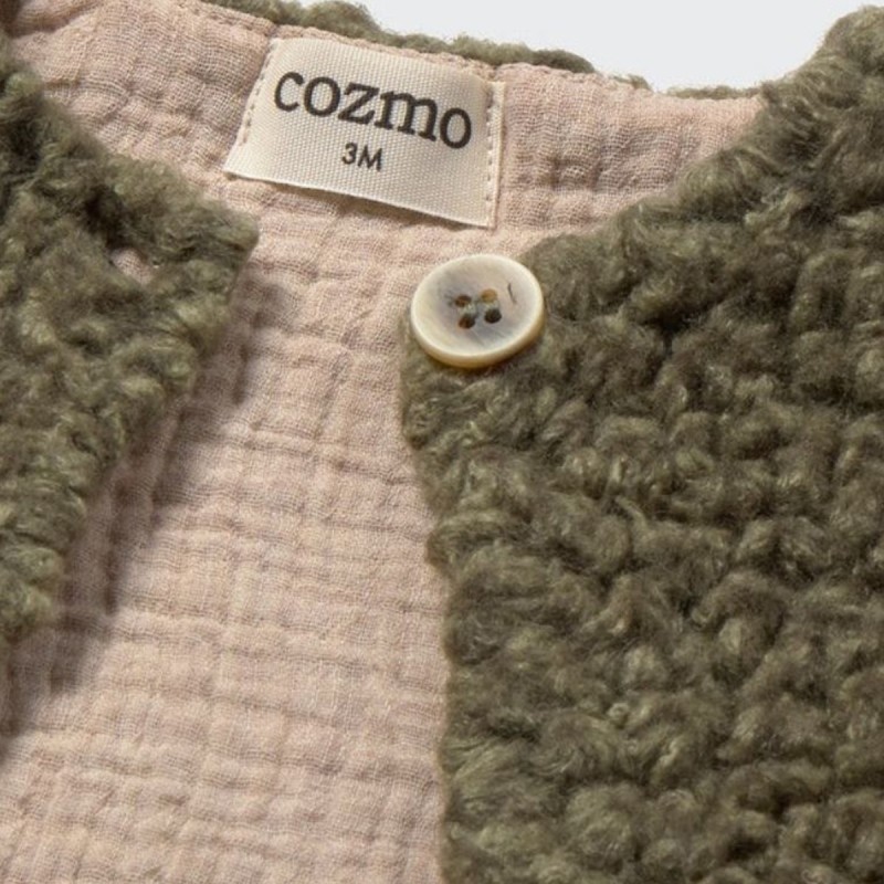 Gilet bébé sans manches en sherpa kaki"Parma"