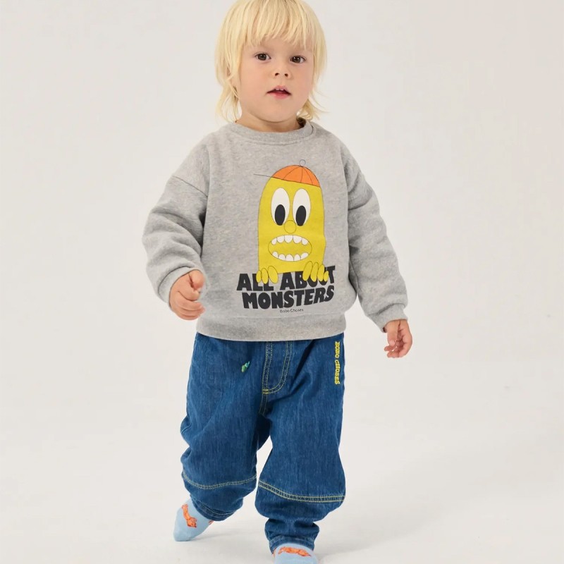 Sweat-shirt bébé "All About Monsters" gris chiné