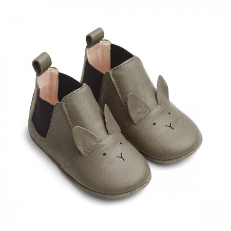 Chaussons en cuir Lapin "Edith" Gris